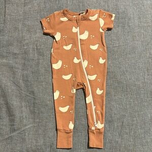Parade Organic Cotton 2-way Zipper Chickens Short Sleeve Zip Romper 3-6 Months
